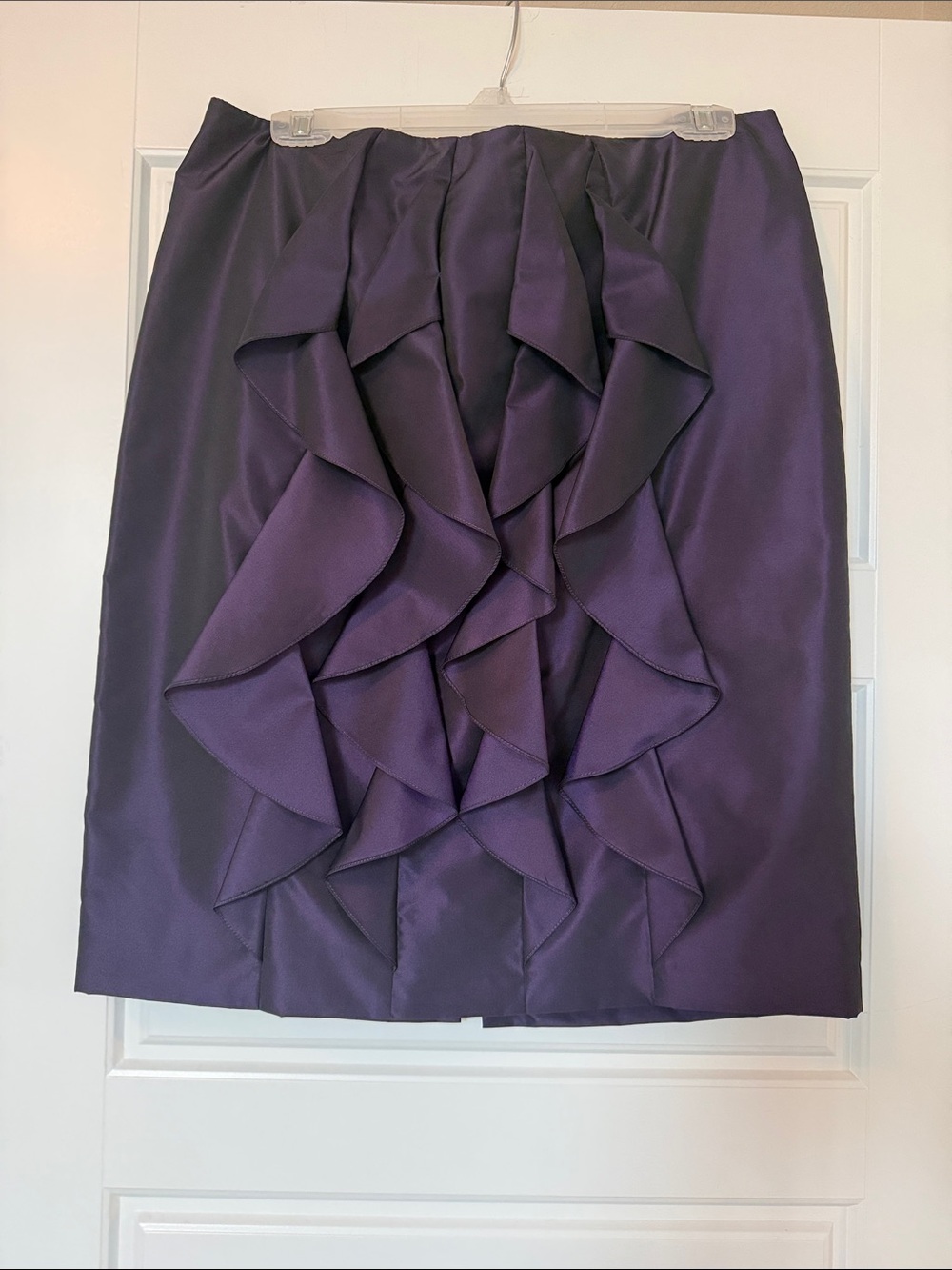 Carmen Marc Valvo Deep Purple Ruffled Front Pencil Skirt